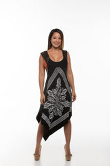 Asymmetrical dress with tattoo print Style #7373