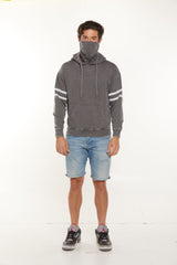 Unisex Varsity stripe burnout pullover hoodie built in with (ear loop) face mask Style #4549