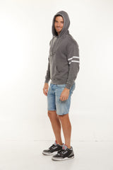 Unisex Varsity stripe burnout pullover hoodie built in with (ear loop) face mask Style #4549