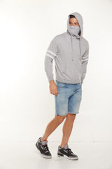 Unisex Varsity stripe burnout pullover hoodie with built in (Hook and Loop) face mask Style #4550