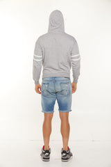 Unisex Varsity stripe burnout pullover hoodie with built in (Hook and Loop) face mask Style #4550
