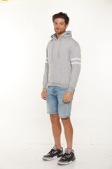 Unisex Varsity stripe burnout pullover hoodie with built in (Hook and Loop) face mask Style #4550