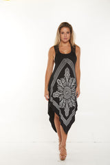 Asymmetrical dress with tattoo print Style #7373