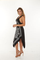 Asymmetrical dress with tattoo print Style #7373