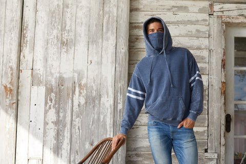 Unisex Varsity stripe burnout pullover hoodie built in with (ear loop) face mask Style #4549
