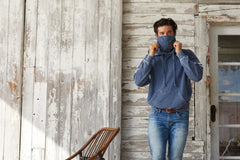 Unisex Varsity stripe burnout pullover hoodie built in with (ear loop) face mask Style #4549