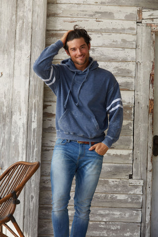 Unisex Varsity stripe burnout pullover hoodie built in with (ear loop) face mask Style #4549