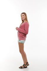 Super Soft Burn Out Wash Boat neck top Style #4510