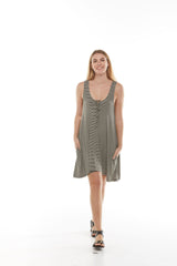 Deep V Neck Lace Up Tunic Dress w/Racerback and pockets Style #7345