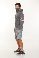 Unisex Varsity stripe burnout pullover hoodie built in with (ear loop) face mask Style #4549