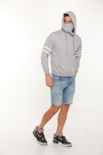 Unisex Varsity stripe burnout pullover hoodie with built in (Hook and Loop) face mask Style #4550